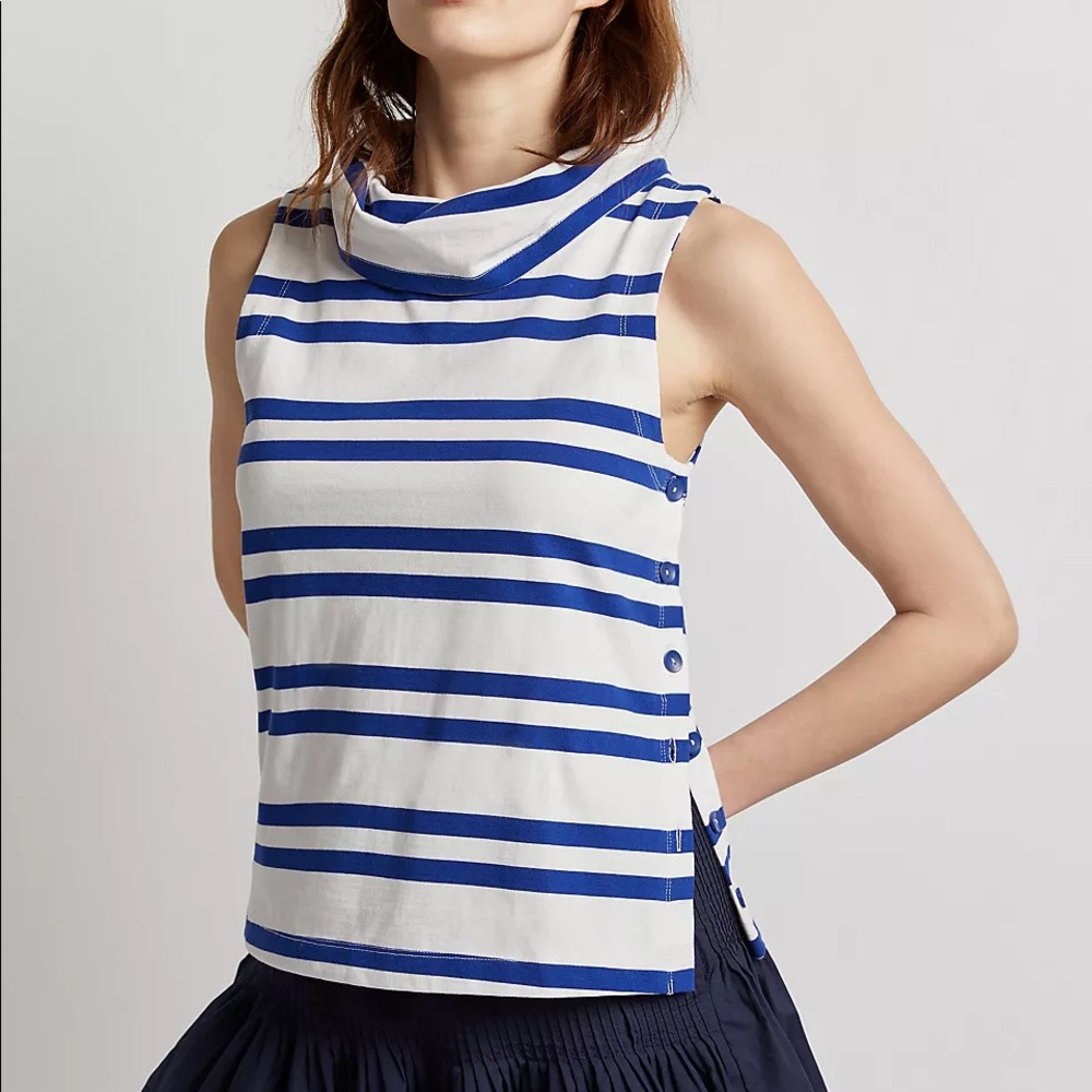 Maeve | nwt sailor cowl neck top white blue striped